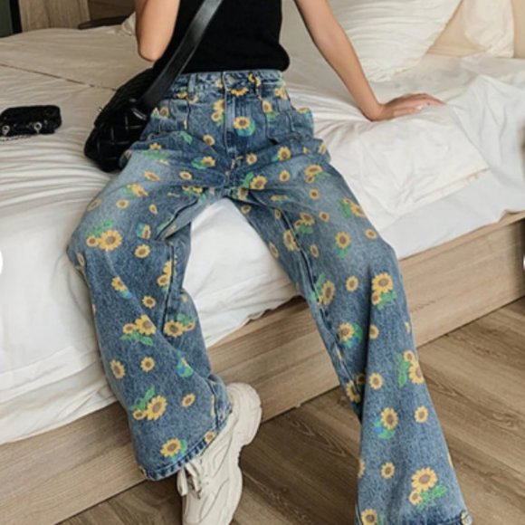 2021 summer sunflower high-rise wide-leg jeans